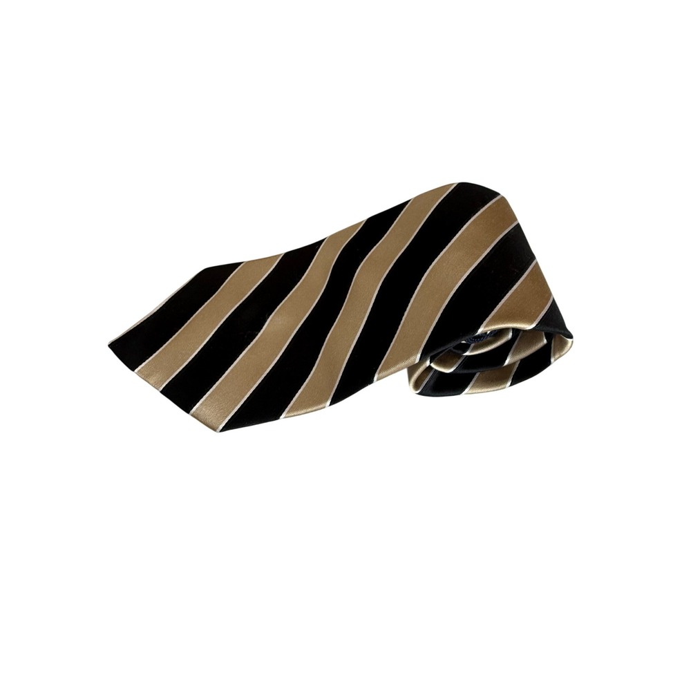Tommy Hilfiger Necktie Mens OS Black‎ Gold  1990s Striped Silk Made in USA